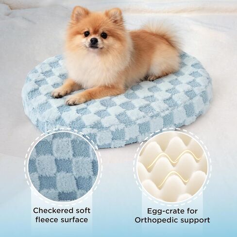 Joydeco Cloud Dog Bed for Small Dogs & Cats, Washable Pet Bed with Orthopedic Foam and Removable Checkered Plush Pad, Non-Slip Bottom for Indoor Puppies and Kittens, 27x24 Inch, White in Saudi Arabia