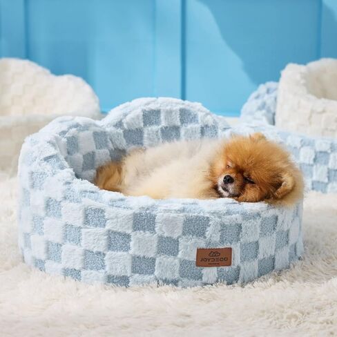 Joydeco Cloud Dog Bed for Small Dogs & Cats, Washable Pet Bed with Orthopedic Foam and Removable Checkered Plush Pad, Non-Slip Bottom for Indoor Puppies and Kittens, 27x24 Inch, White in Saudi Arabia
