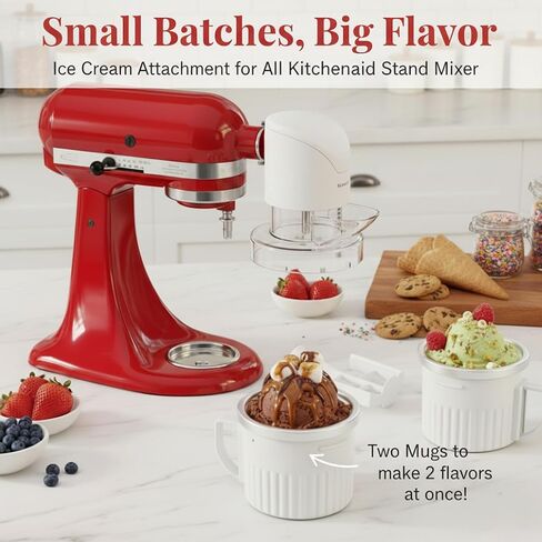 Two Bowls Ice Cream Maker Attachment Fits All KitchenAid Stand Mixer,1/4 Quart Double Batch Homemade Ice Cream, Gelato, Sorbet,Frozen Yogurt by Gomen in Saudi Arabia