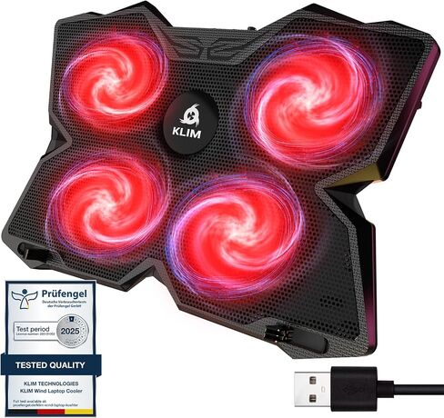 KLIM Wind Laptop Cooling Pad - More Than 500 000 Units Sold - New Version - The Most Powerful Rapid Action Cooling Fan - Laptop Stand with 4 Cooling Fans at 1200 RPM - USB Fan - PS5 PS4 - RGB in Kuwait