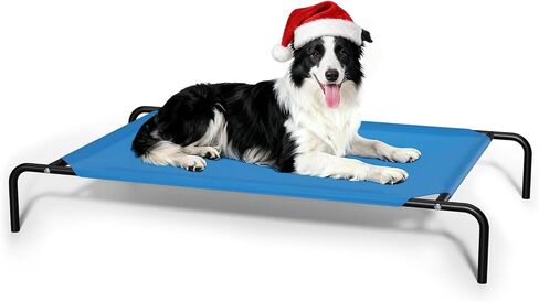 Elevated Dog Bed Waterproof Outdoor Pet Cot Cooling Dog Cot, Raised Bed for Large Dogs with Washable Breathable Mesh, No-Slip Feet, 50.8 x 31 x 8 inches, Blue in Saudi Arabia