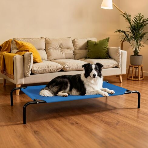 Elevated Dog Bed Waterproof Outdoor Pet Cot Cooling Dog Cot, Raised Bed for Large Dogs with Washable Breathable Mesh, No-Slip Feet, 50.8 x 31 x 8 inches, Blue in Saudi Arabia