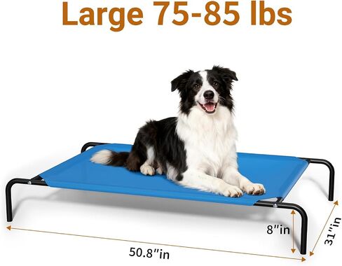 Elevated Dog Bed Waterproof Outdoor Pet Cot Cooling Dog Cot, Raised Bed for Large Dogs with Washable Breathable Mesh, No-Slip Feet, 50.8 x 31 x 8 inches, Blue in Saudi Arabia