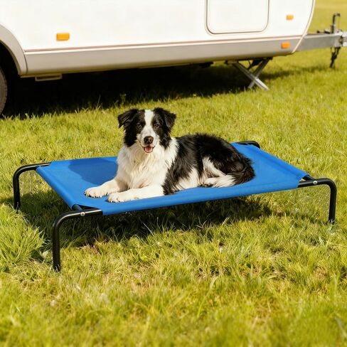 Elevated Dog Bed Waterproof Outdoor Pet Cot Cooling Dog Cot, Raised Bed for Large Dogs with Washable Breathable Mesh, No-Slip Feet, 50.8 x 31 x 8 inches, Blue in Saudi Arabia