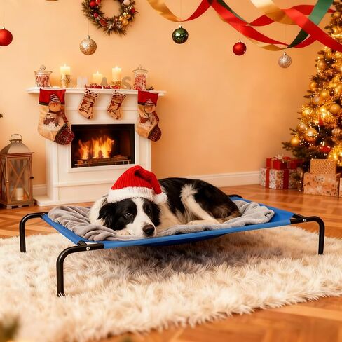 Elevated Dog Bed Waterproof Outdoor Pet Cot Cooling Dog Cot, Raised Bed for Large Dogs with Washable Breathable Mesh, No-Slip Feet, 50.8 x 31 x 8 inches, Blue in Saudi Arabia