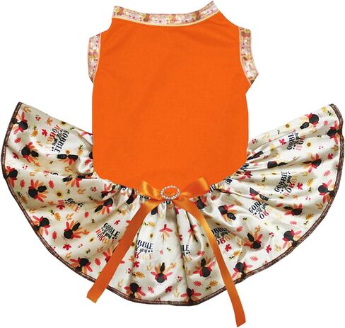 فستان Petitebella سادة بتصميم عيد الشكر للكلاب (بني/بني، متوسط) in Kuwait