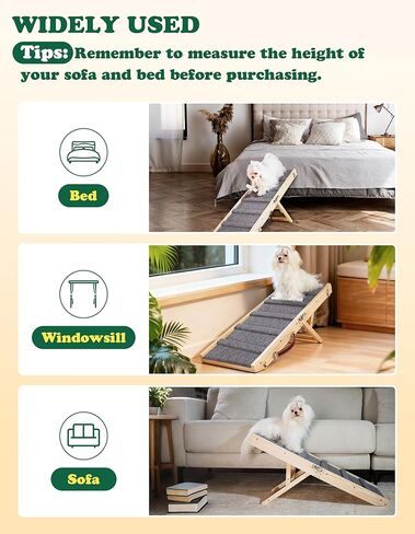سلالم الكلاب للكلاب الصغيرة، منحدر قابل للطي للكلاب الصغيرة مع 4 ارتفاعات قابلة للتعديل من 7.48 بوصة إلى 15.35 بوصة، منحدر خشبي للحيوانات الأليفة مع سجادة غير قابلة للانزلاق، منحدر جرو محمول للأريكة والأريكة والسرير المنخفض in Kuwait