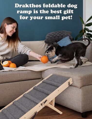 سلالم الكلاب للكلاب الصغيرة، منحدر قابل للطي للكلاب الصغيرة مع 4 ارتفاعات قابلة للتعديل من 7.48 بوصة إلى 15.35 بوصة، منحدر خشبي للحيوانات الأليفة مع سجادة غير قابلة للانزلاق، منحدر جرو محمول للأريكة والأريكة والسرير المنخفض in Kuwait