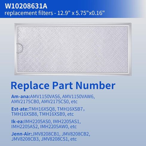 استبدال فلتر الدهون في الميكروويف W10208631A - شاشة شبكية من الألومنيوم مقاس 5.78 × 12.91 بوصة، متوافقة مع Whirlpool & G.E. ميكروويف (عبوة من قطعتين) in Saudi Arabia