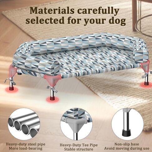 Orthopedic Dog Bed - Beds Bolster,Cooling Elevated Dog Beds with Metal Frame,Raised Dogs Bed,Easy to Assemble,Up to 50 lbs,Small (24.5" L x 24.5" W x 6.7" Th) in Saudi Arabia