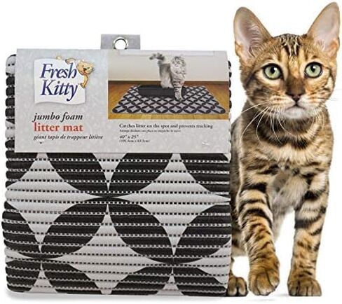 Fresh Kitty Durable XL Jumbo Foam Litter Box Mat – BPA and Phthalate Free, Water Resistant, Traps Litter from Box, Scatter Control, Easy Clean Mats – Gray Pattern 40"x 25" (9052) in Saudi Arabia