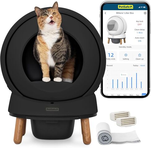 PetSafe ScoopFree SmartSpin Self-Cleaning Cat Litter Box, Black – Advanced Odor Control, App Controlled with Health Monitoring, Works with Any Litter, Up to 2 Weeks of Hands-Free Cleaning in Saudi Arabia
