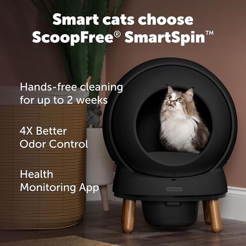 PetSafe ScoopFree SmartSpin Self-Cleaning Cat Litter Box, Black – Advanced Odor Control, App Controlled with Health Monitoring, Works with Any Litter, Up to 2 Weeks of Hands-Free Cleaning in Saudi Arabia