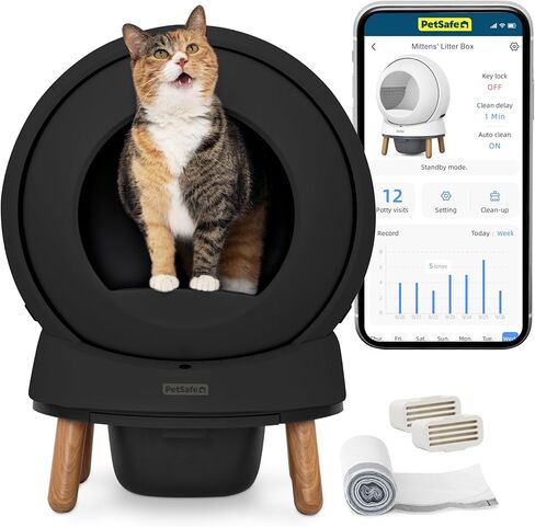 PetSafe ScoopFree SmartSpin Self-Cleaning Cat Litter Box, Black – Advanced Odor Control, App Controlled with Health Monitoring, Works with Any Litter, Up to 2 Weeks of Hands-Free Cleaning in Saudi Arabia
