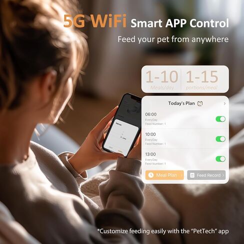وحدة تغذية تلقائية للقطط WiFi: وحدة تغذية تلقائية ذكية 5G للحيوانات الأليفة مع جهاز تحكم عن بعد في التطبيق - موزع طعام للقطط مزود بقفل محكم - طازج - سهل التنظيف وإمداد طاقة مزدوج 1-10 وجبات في اليوم in Kuwait