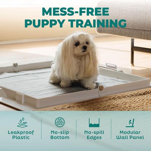 KindTail Pee PAWD - Holds Standard 24" x 24" Potty Pads - Leakproof Tray with Non-Slip Bottom, 1.5" Raised Edge & Modular Side Panel - Easy-to-Clean Plastic - Foldable Design - Handle for Travel in Saudi Arabia