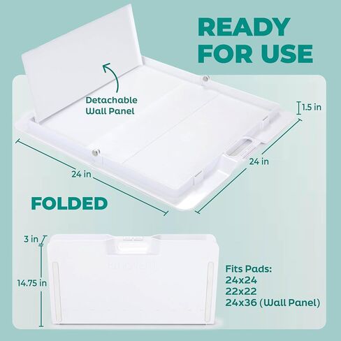 KindTail Pee PAWD - Holds Standard 24" x 24" Potty Pads - Leakproof Tray with Non-Slip Bottom, 1.5" Raised Edge & Modular Side Panel - Easy-to-Clean Plastic - Foldable Design - Handle for Travel in Saudi Arabia