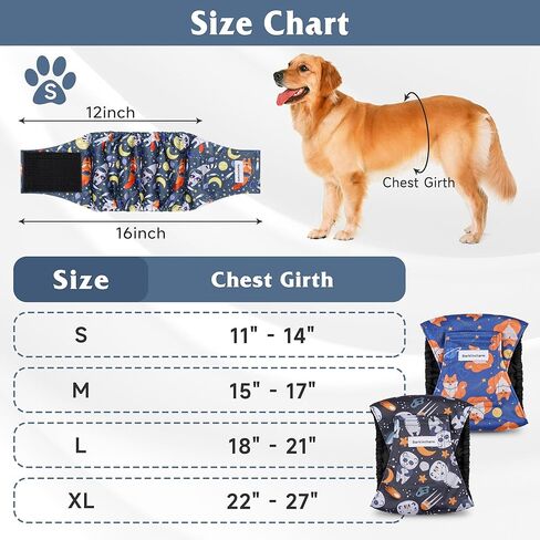 3 Pack Dog Diapers Male Reusable, High Absorbing Washable Dog Wraps, Male Dog Belly Band for Dogs with Incontinence or Frequent Urination(Small, Fox) in Kuwait
