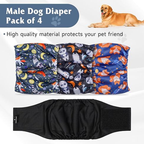 3 Pack Dog Diapers Male Reusable, High Absorbing Washable Dog Wraps, Male Dog Belly Band for Dogs with Incontinence or Frequent Urination(Small, Fox) in Kuwait