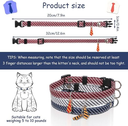3 قطع من طوق القطط، أشرطة للقطط، طوق للقطط، قابل للتعديل 7.8-11.8 بوصة، مجموعات أطواق للقطط سريعة الفك مع ربطات عنق صغيرة للفتيات والأولاد والقطط، شريط قطني كلاسيكي in Kuwait