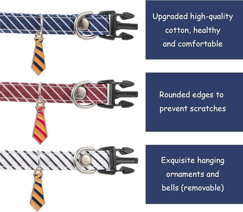 3 قطع من طوق القطط، أشرطة للقطط، طوق للقطط، قابل للتعديل 7.8-11.8 بوصة، مجموعات أطواق للقطط سريعة الفك مع ربطات عنق صغيرة للفتيات والأولاد والقطط، شريط قطني كلاسيكي in Kuwait