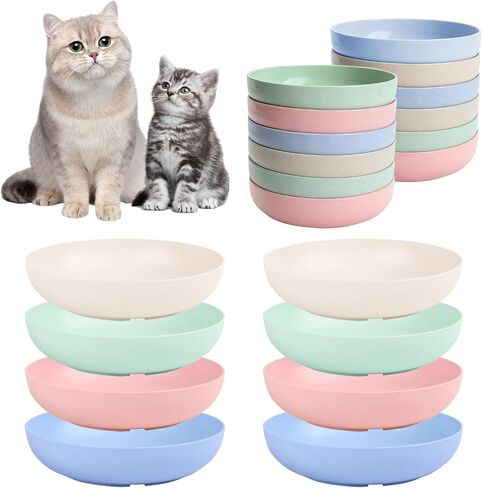 [12 Pack] Cat Dishes Whisker Friendly, Shallow Wide Pet Food and Water Bowl, 5.5 Inch Cat Food Dish, Friendly Wet Feeding Bowl, Durable Wheat Straw Pet Bowls, Pet Plate for Kittens (Indoor/Outdoor) in Saudi Arabia