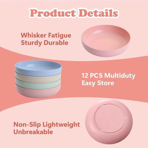 [12 Pack] Cat Dishes Whisker Friendly, Shallow Wide Pet Food and Water Bowl, 5.5 Inch Cat Food Dish, Friendly Wet Feeding Bowl, Durable Wheat Straw Pet Bowls, Pet Plate for Kittens (Indoor/Outdoor) in Saudi Arabia