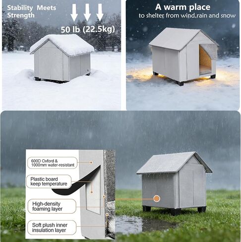 Outdoor Dog House, Elevated Foldable Dog Cave Bed with Removable Plush Mat for Small Dogs and Cats Up to 15.7 Inches Long in Saudi Arabia