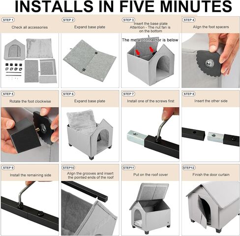 Outdoor Dog House, Elevated Foldable Dog Cave Bed with Removable Plush Mat for Small Dogs and Cats Up to 15.7 Inches Long in Saudi Arabia
