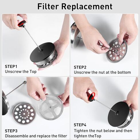 ماكينة صنع القهوة الفرنسية بالضغط سعة 50 أونصة من سيكيورا - 304 ستانلس ستيل، ماكينة صنع القهوة المعزولة مع فلتر إضافي، أسود in Kuwait