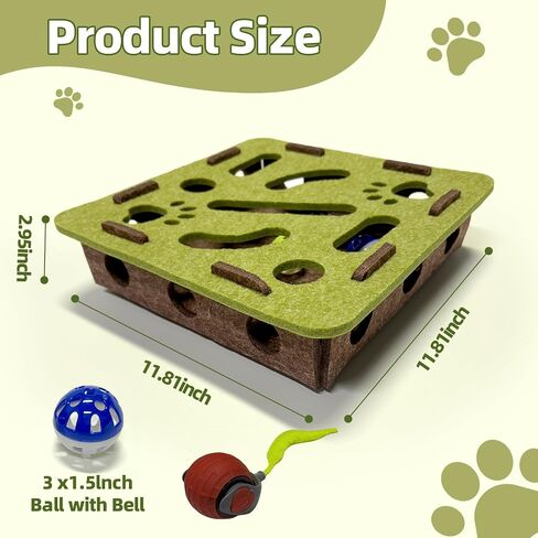 Interactive Soft Felt Cat Puzzle Toy with Ball and Bell，Cat Toy Box for Indoor Cats and Kittens，Indoor Hunting Play Toy to Stimulate Your Cat’s Energy and Instincts (Green+Orange Power Ball) in Saudi Arabia