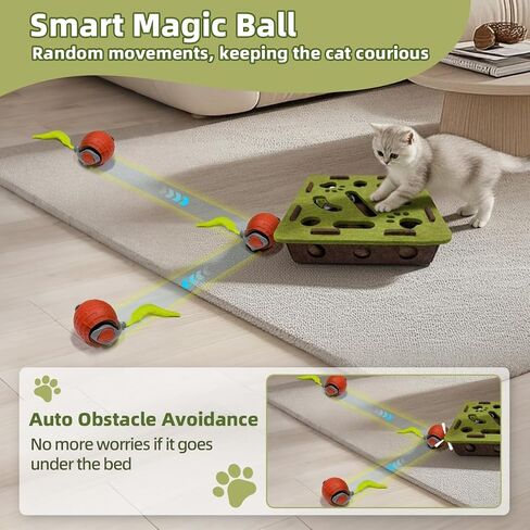 Interactive Soft Felt Cat Puzzle Toy with Ball and Bell，Cat Toy Box for Indoor Cats and Kittens，Indoor Hunting Play Toy to Stimulate Your Cat’s Energy and Instincts (Green+Orange Power Ball) in Saudi Arabia