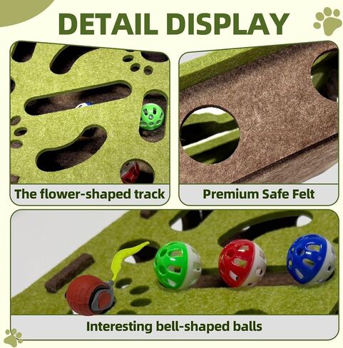 Interactive Soft Felt Cat Puzzle Toy with Ball and Bell，Cat Toy Box for Indoor Cats and Kittens，Indoor Hunting Play Toy to Stimulate Your Cat’s Energy and Instincts (Green+Orange Power Ball) in Saudi Arabia