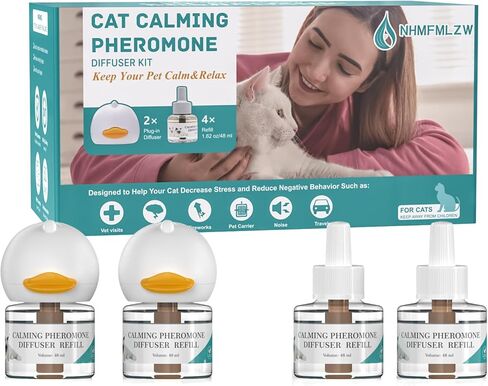 مجموعة ناشر الفرمونات المهدئ للقطط، ناشر فرمون لتهدئة القطط، تخفيف قلق القطط المتعددة وتقليل التوتر، تقليل القتال والرش والخدش، 2 ناشرين و4 عبوات إعادة تعبئة in Kuwait