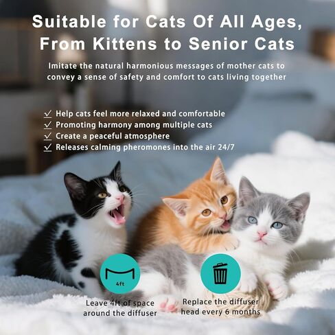 مجموعة ناشر الفرمونات المهدئ للقطط، ناشر فرمون لتهدئة القطط، تخفيف قلق القطط المتعددة وتقليل التوتر، تقليل القتال والرش والخدش، 2 ناشرين و4 عبوات إعادة تعبئة in Kuwait