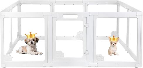 WICHEMI Acrylic Dog Playpen Indoor 10 Panels, Dog Play Pen Indoors 23.6" H, Puppy Play Pen with Double Door Lock, Small Animal Playpen with Suction Cup, White in Kuwait