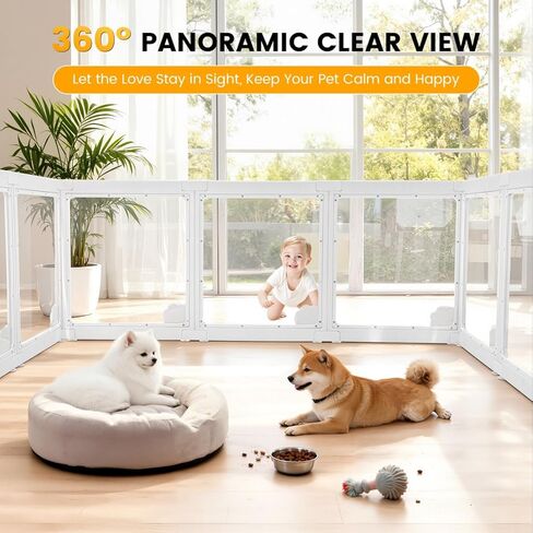 WICHEMI Acrylic Dog Playpen Indoor 10 Panels, Dog Play Pen Indoors 23.6" H, Puppy Play Pen with Double Door Lock, Small Animal Playpen with Suction Cup, White in Kuwait