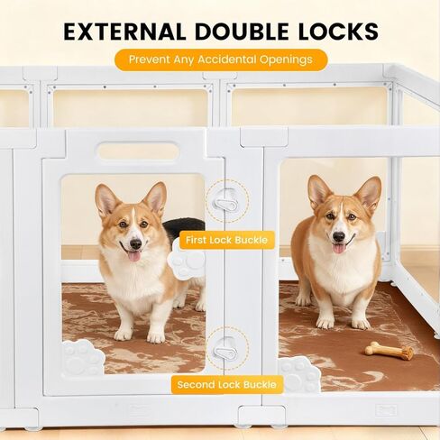 WICHEMI Acrylic Dog Playpen Indoor 10 Panels, Dog Play Pen Indoors 23.6" H, Puppy Play Pen with Double Door Lock, Small Animal Playpen with Suction Cup, White in Kuwait