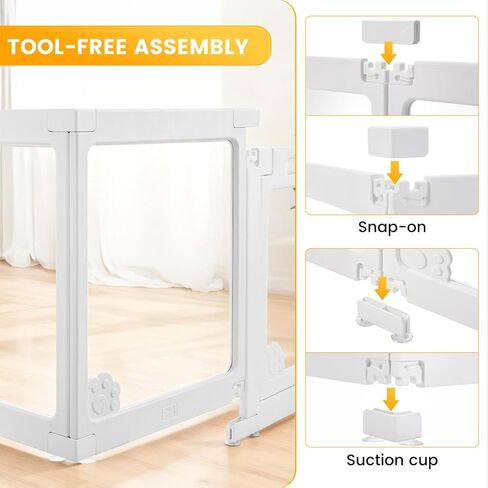 WICHEMI Acrylic Dog Playpen Indoor 10 Panels, Dog Play Pen Indoors 23.6" H, Puppy Play Pen with Double Door Lock, Small Animal Playpen with Suction Cup, White in Kuwait