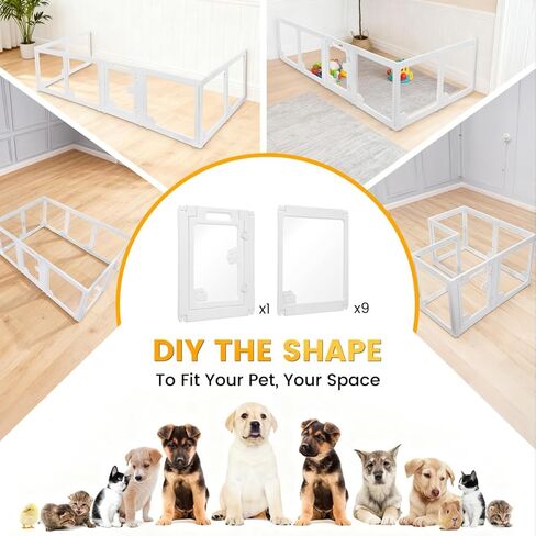 WICHEMI Acrylic Dog Playpen Indoor 10 Panels, Dog Play Pen Indoors 23.6" H, Puppy Play Pen with Double Door Lock, Small Animal Playpen with Suction Cup, White in Kuwait