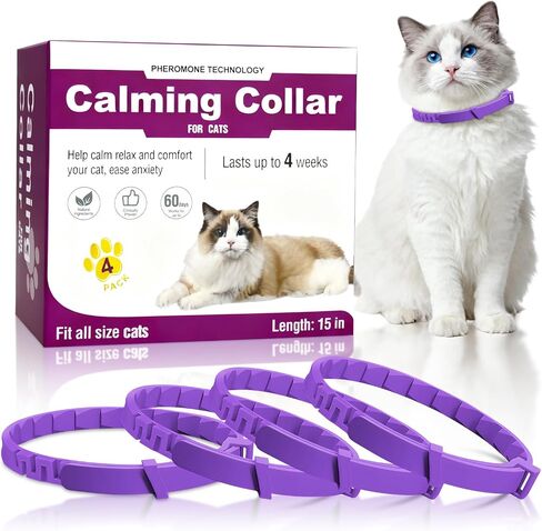 Calming Collar for Cats 4-Packs, Pheromone Collar for Cat, Relief Anxiety Stress Separation Lasts 30 Days, 15 Inches Size Flexible Adjustable, for All Small, Medium, and Large Cats Purple in Saudi Arabia
