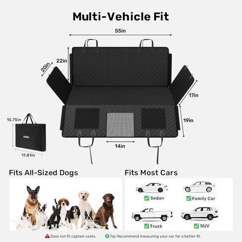 Zanch 2025 Upgrade Dog Car Seat Cover - 100% Waterproof Anti-Scratch, Passenger Friendly Back Seat Protector, Nonslip Pet Hammock with Durable Velcro Side Flap for Cars, SUV, Trucks, Standard-Black in Kuwait
