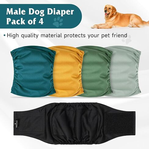 عبوة من 4 حفاضات للكلاب قابلة لإعادة الاستخدام، أغطية للكلاب عالية الامتصاص، أربطة للبطن للكلاب الذكور التي تعاني من سلس البول أو التبول المتكرر (صغير، برتقالي ورمادي) in Kuwait