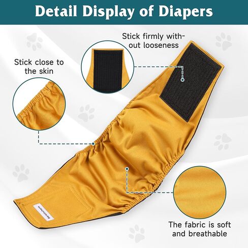 عبوة من 4 حفاضات للكلاب قابلة لإعادة الاستخدام، أغطية للكلاب عالية الامتصاص، أربطة للبطن للكلاب الذكور التي تعاني من سلس البول أو التبول المتكرر (صغير، برتقالي ورمادي) in Kuwait