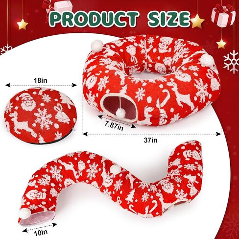 Cat Tunnel Christmas Tree Skirt - 3FT Round Foldable Bed to Keep Cats Away from Xmas Tree, Washable Mat with Balls, Green Holiday Pet Toy for Indoor Cats in Saudi Arabia