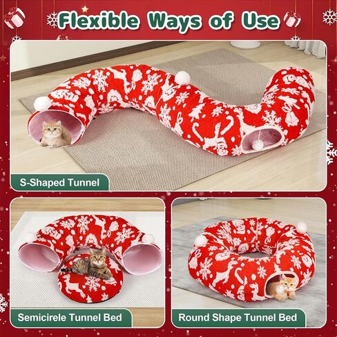 Cat Tunnel Christmas Tree Skirt - 3FT Round Foldable Bed to Keep Cats Away from Xmas Tree, Washable Mat with Balls, Green Holiday Pet Toy for Indoor Cats in Saudi Arabia
