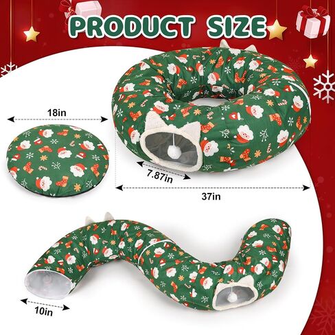 Cat Tunnel Christmas Tree Skirt - 3FT Round Foldable Bed to Keep Cats Away from Xmas Tree, Washable Mat with Balls, Green Holiday Pet Toy for Indoor Cats in Saudi Arabia