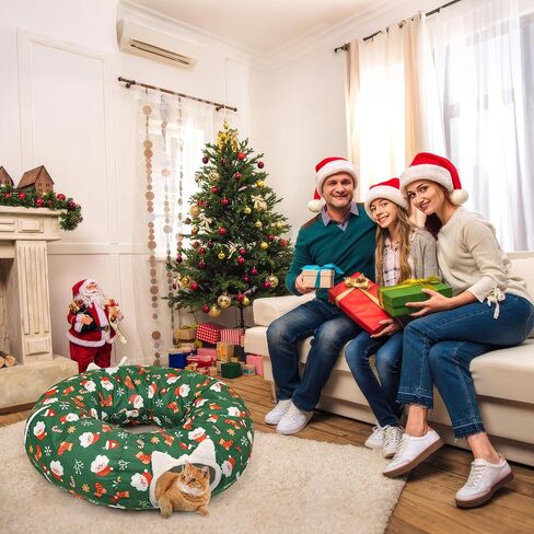 Cat Tunnel Christmas Tree Skirt - 3FT Round Foldable Bed to Keep Cats Away from Xmas Tree, Washable Mat with Balls, Green Holiday Pet Toy for Indoor Cats in Saudi Arabia
