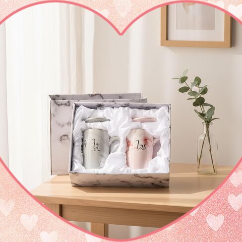 مجموعة تدفئة قدح القهوة السيد والسيدة 14oz كوب سيراميك مع غطاء كهربائي لتدفئة كوب الشاي والقهوة للزوجين والعروس والعريس والذكرى السنوية للزفاف والخطوبة وعيد الميلاد وهدايا السنة الجديدة (أسود، أبيض) in Kuwait