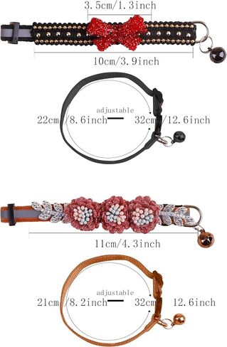 2 Pack Cat Collar Pink Floral with Bell and Removable Flower Bowtie Breakaway Adjustable Cat Collar for Girl Kitten Puppy Small Cats Dogs Daily Decoration (XQ8-5) in Kuwait